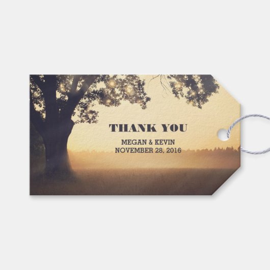 Vintage Rustikale Strandlichter Hochzeit Geschenkanhänger (Vorderseite (Horizontal))