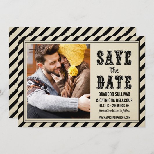 Vintage rustikale Streifen Ankündigung Datum freih (Vorne/Hinten)