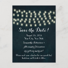 Vintage rustikale String Lights Navy Blue Wedding Ankündigungspostkarte