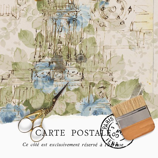 Vintage rustikale Textur blaue Blumendekoupage Seidenpapier