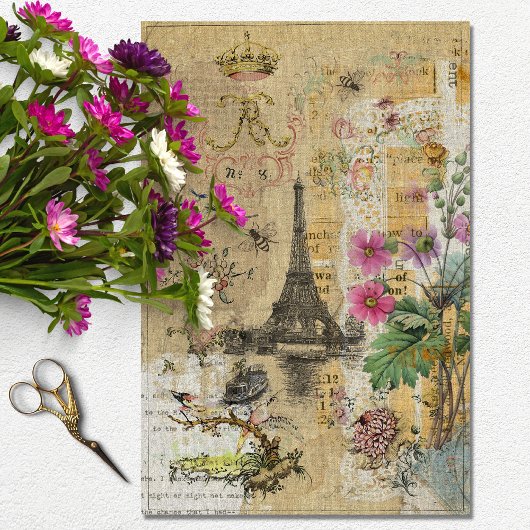 Vintage Rustikale Textur Eiffelturm Dekoupage Seidenpapier