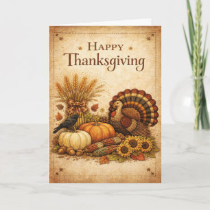 Vintage-rustikale Thanksgiving-Truthahn-Ernte Karte