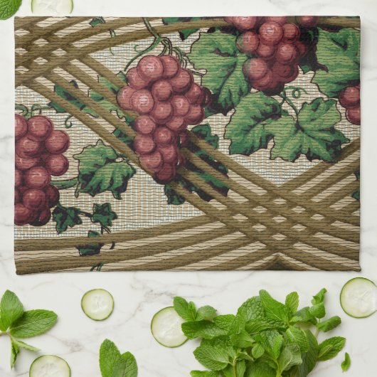 Vintage Rustikale Trauben und Reben Geschirrtuch (Gefaltet)