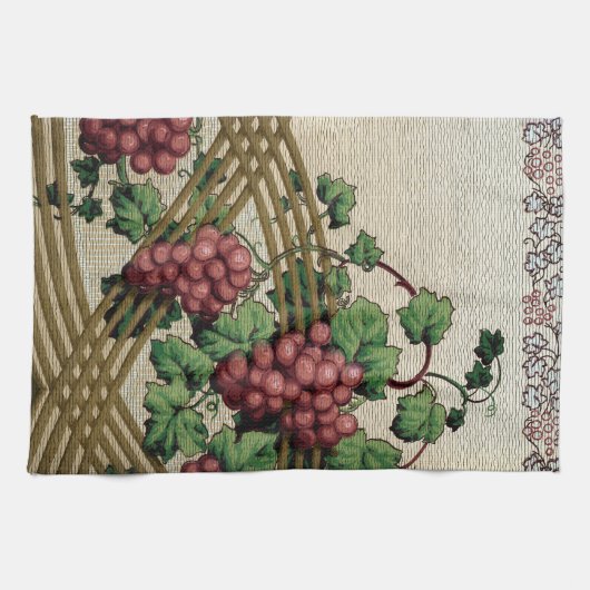 Vintage Rustikale Trauben und Reben Geschirrtuch (Horizontal)