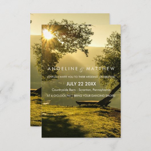 Vintage Rustikale Tree String of Lights Hochzeit Einladung (Vorne/Hinten)