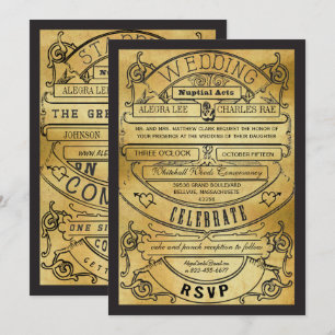 Vintage-Rustikale-Typografie-Ticket-Hochzeit Einladung