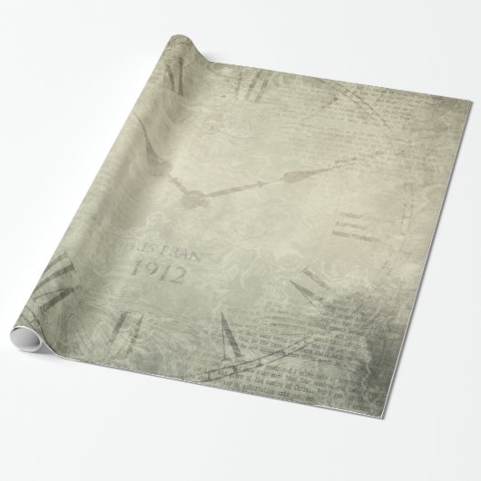 Vintage rustikale Uhr Manuskript Muster Geschenkpapier (Ungerollt)