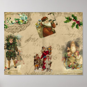 Vintage rustikale viktorianische Weihnachtscollage Poster
