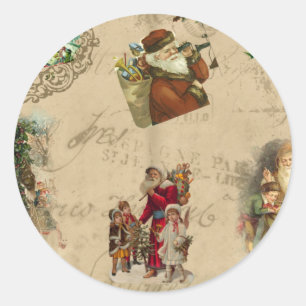 Vintage rustikale viktorianische Weihnachtscollage Runder Aufkleber
