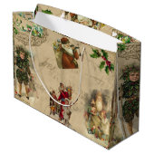 Vintage Rustikale Viktorianische Weihnachtsfeier Große Geschenktüte (Rückseite Schrägansicht)