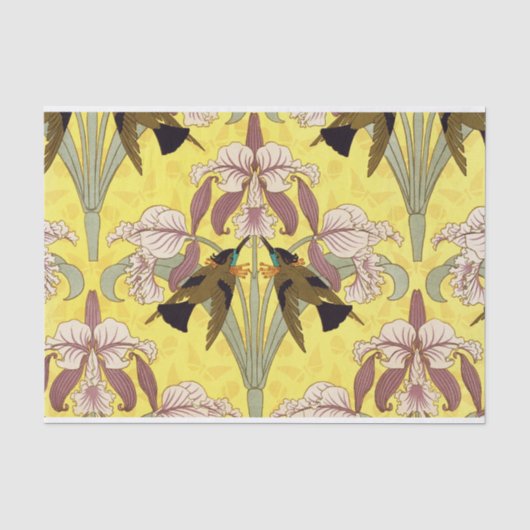 Vintage Rustikale Vögel Wilde Orchideen Seidenpapier (Vorderseite)