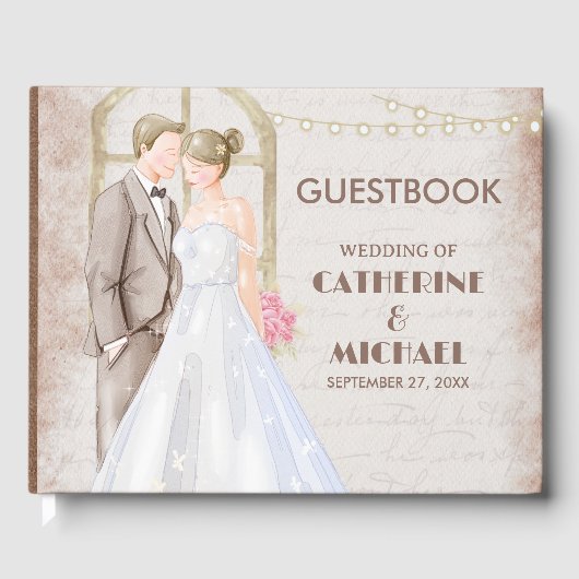 Vintage rustikale Wasserfarben Romantische Stringl Gästebuch (Vorderseite)