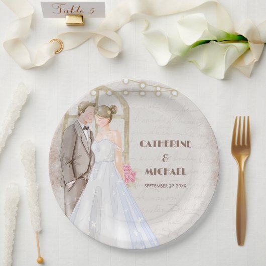 Vintage rustikale Wasserfarben Romantische Stringl Pappteller (Hochzeit)