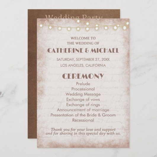 Vintage rustikale Wasserfarben Romantische Stringl Programm (Vorne/Hinten)