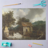 Vintage Rustikale Wassermühle Antike Landschaft Seidenpapier (Basteln)