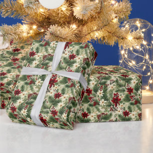 Vintage Rustikale Weihnachtsbaumzweige Muster Geschenkpapier