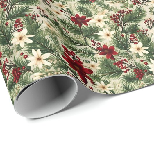 Vintage Rustikale Weihnachtsbaumzweige Muster Geschenkpapier (Rolleneckpunkt)