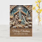 Vintage-rustikale Weihnachtskrippenszene Frohe Wei Karte (Gelbe Blume)