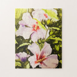 Vintage Rustikale Weiße Blumengrün Wasserfarbe Puzzle