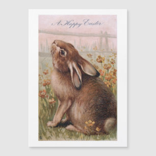Vintage rustikaler brauner Osterhase und Wildblume Magnetkarte