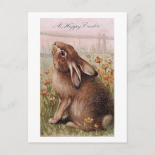 Vintage rustikaler brauner Osterhase & Wildblumen Postkarte