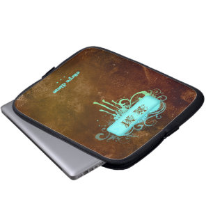 Vintage rustikaler Druck Laptop-Hülle braun blau Laptopschutzhülle