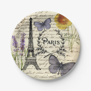 vintage rustikaler französischer Eiffelturm Paris  Pappteller
