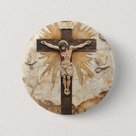 Vintage Rustikaler Jesus am Kreuz Button