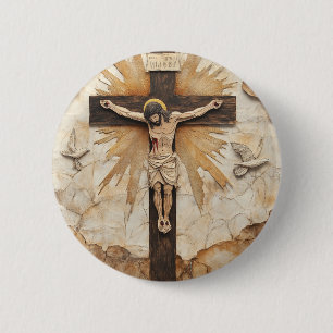 Vintage Rustikaler Jesus am Kreuz Button