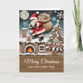 Vintage Rustikaler Weihnachtsmann-Schornstein Froh Karte