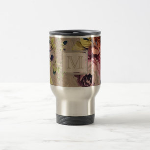 Vintage-Rustikales Blumenmonogramm Reisebecher