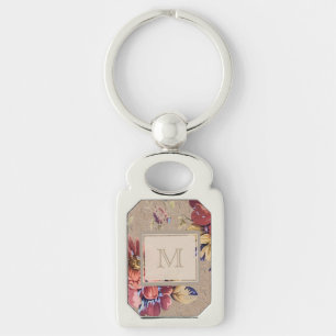Vintage-Rustikales Blumenmonogramm Schlüsselanhänger