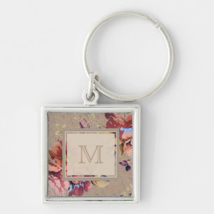 Vintage-rustikales Blumenmonogramm Schlüsselanhänger