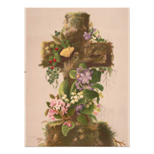 Vintage rustikales florales Kreuz, Osterkarte, Fotodruck