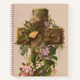 Vintage rustikales florales Kreuz, Osterkarte, Notizblock