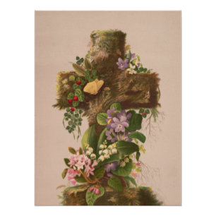 Vintage rustikales florales Kreuz, Osterkarte, Poster