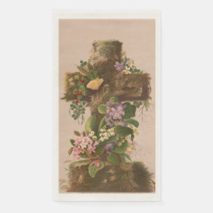 Vintage rustikales florales Kreuz, Osterkarte, Serviette