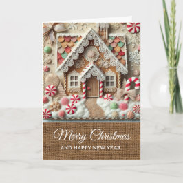 Vintage-rustikales Gingerbread-Haus Frohe Weihnach Karte