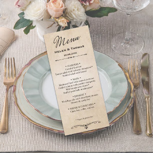 Vintage Rustikales Pergament-Hochzeitsmenü Menükarte