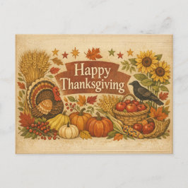 Vintage-rustikales Thanksgiving-Puten-Erntebild Feiertagspostkarte