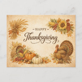 Vintage-rustikales Thanksgiving-Puten-Erntebild Feiertagspostkarte