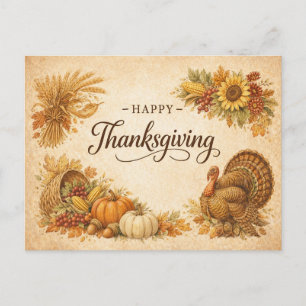 Vintage-rustikales Thanksgiving-Puten-Erntebild Feiertagspostkarte