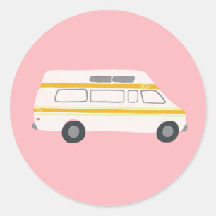 Vintage-RV-Wohnmobil-Campervan-hübsche Zeichnung Runder Aufkleber