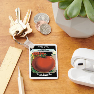 Vintage-Saatgutpaket-Label-Kunst, Tomate Pomodoro Schlüsselanhänger