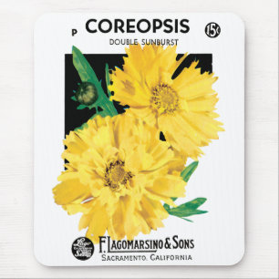Vintage Saatgutverpackung Art, Gelbe Coreopsis Blu Mousepad