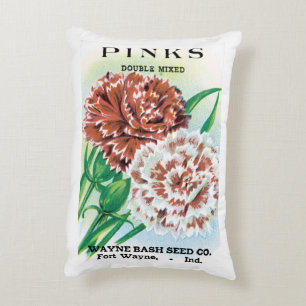 Vintage Saatgutverpackung Kunst, Pinks Nelke Blume Dekokissen