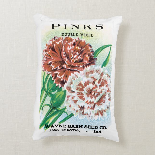 Vintage Saatgutverpackung Kunst, Pinks Nelke Blume Dekokissen (Rückseite(Vertikal))