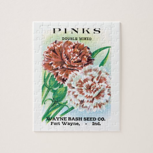Vintage Saatgutverpackung Kunst, Pinks Nelke Blume Puzzle (Vertikal)