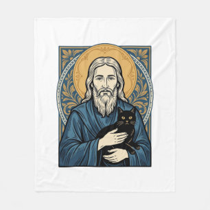 Vintage Sacred Cat Portrait Vektor-Shirt-Design_1 Fleecedecke