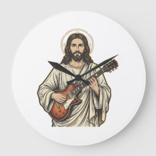 Vintage Sacred Guitarist Engraving Shirt Design_1 Große Wanduhr